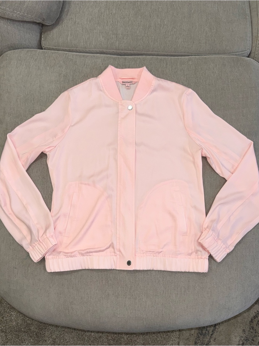 Juicy Couture Light Pink Drapey Satin Bomber Jacket